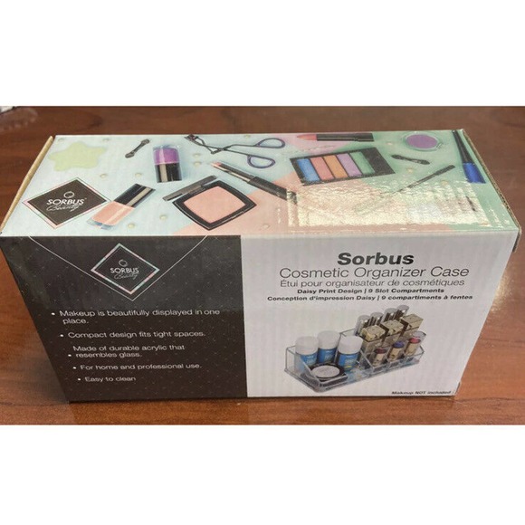 NEW Sorbus Mini Beauty Cosmetic Organizer Case 9 Compartments Acrylic Fabfitfun - Picture 2 of 3